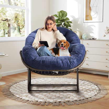 Luxury XL Egg Chair – Wicker Hanging Chair with Plush Cushion for Patio, Poolside, or Bedroom