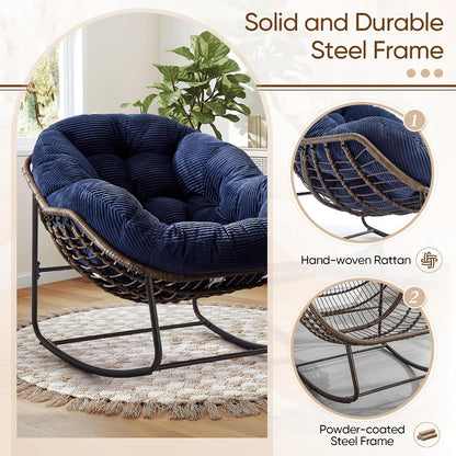 Luxury XL Egg Chair – Wicker Hanging Chair with Plush Cushion for Patio, Poolside, or Bedroom