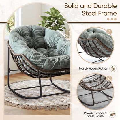 Luxury XL Egg Chair – Wicker Hanging Chair with Plush Cushion for Patio, Poolside, or Bedroom