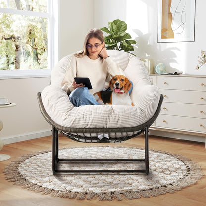 Luxury XL Egg Chair – Wicker Hanging Chair with Plush Cushion for Patio, Poolside, or Bedroom