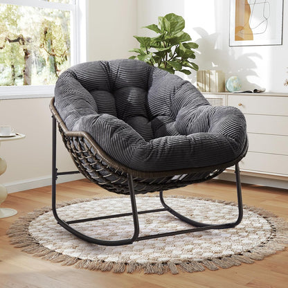 Luxury XL Egg Chair – Wicker Hanging Chair with Plush Cushion for Patio, Poolside, or Bedroom