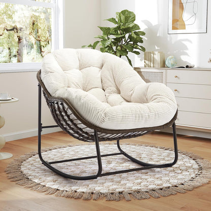 Luxury XL Egg Chair – Wicker Hanging Chair with Plush Cushion for Patio, Poolside, or Bedroom