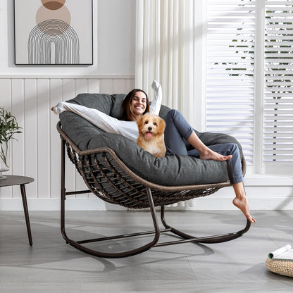 Luxury XL Egg Chair – Wicker Hanging Chair with Plush Cushion for Patio, Poolside, or Bedroom