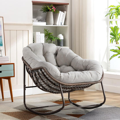 Luxury XL Egg Chair – Wicker Hanging Chair with Plush Cushion for Patio, Poolside, or Bedroom